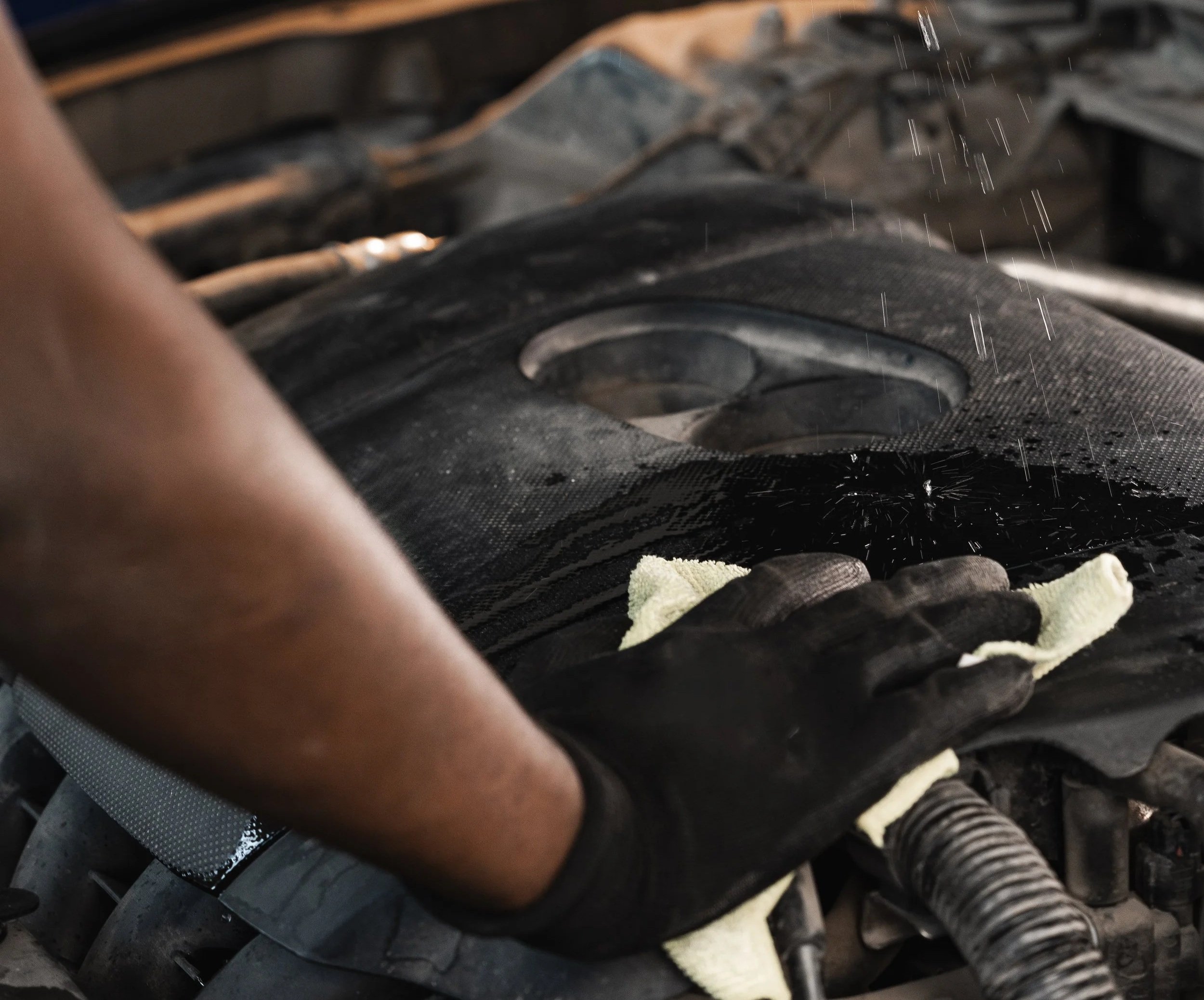 Close-up of a maintenance operation